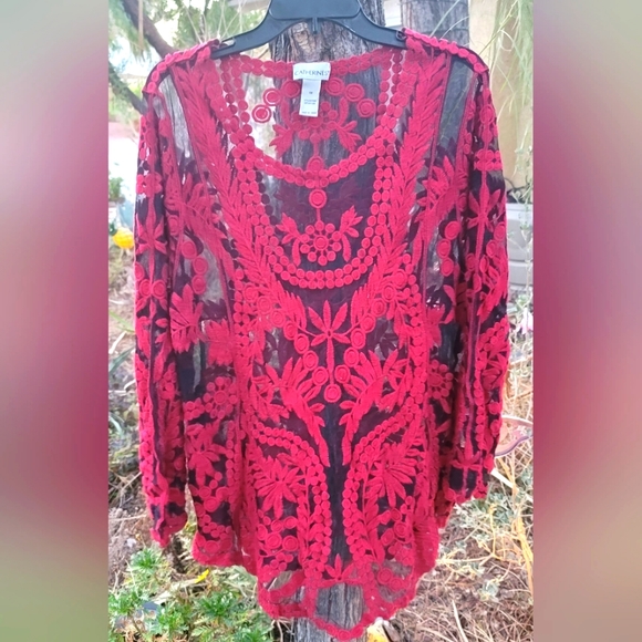 GORGEOUS SOFT EMBROIDERED MESH PLUS SIZE ELEGANT BLOUSE TOP SHIRT 1X - Picture 1 of 14